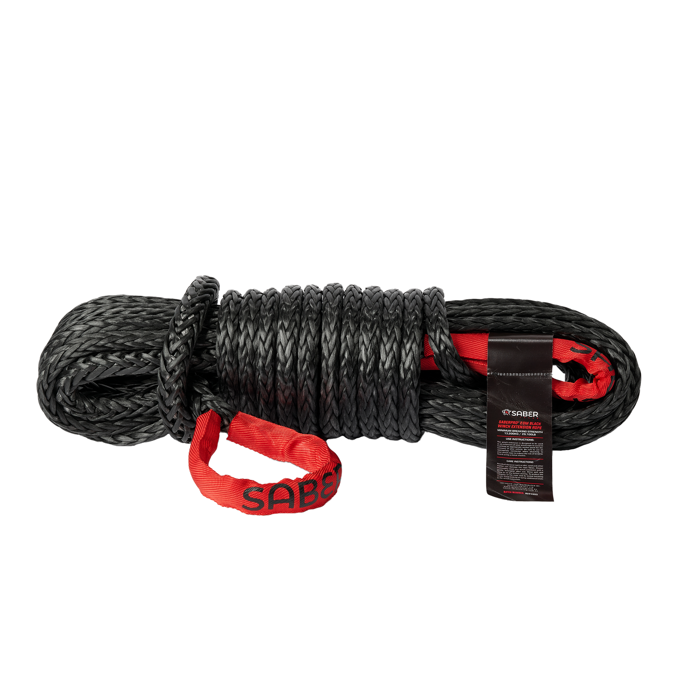 13,200KG Black SaberPro Winch Extension Rope w/Red Sheath Eyes - 20M