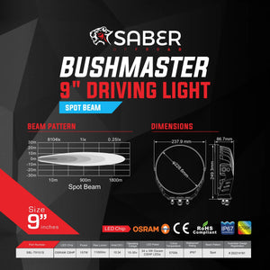 Saber Driving Light - 9 inch - Spot Beam